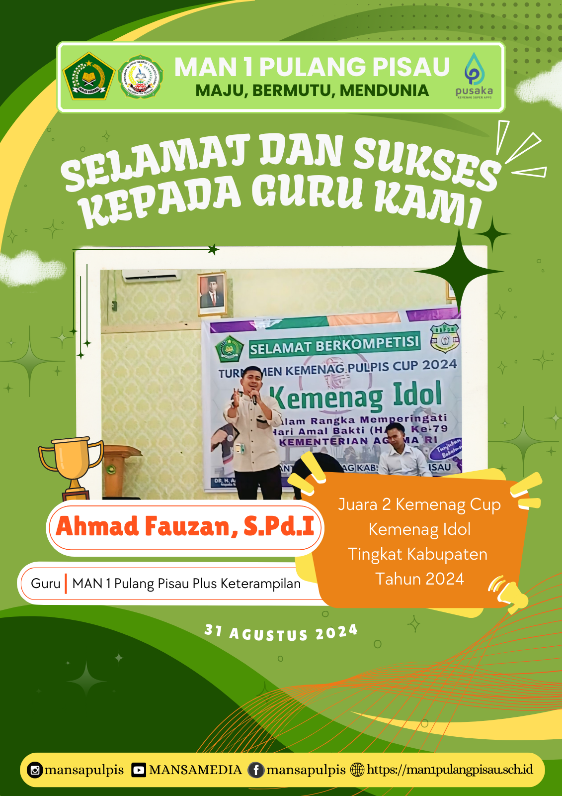 GURU MAN 1 PULANG PISAU PLUS KETERAMPILAN MERAIH JUARA 2 DALAM KEMENAG CUP TINGKAT KABUPATEN PULANG PISAU